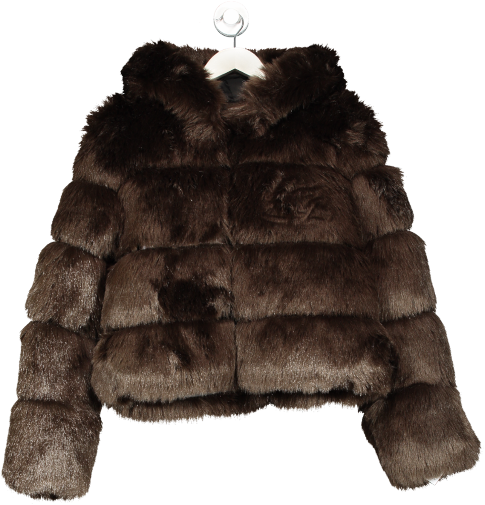 Elvire Paris Brown Hooded Faux Fur Jacket UK L