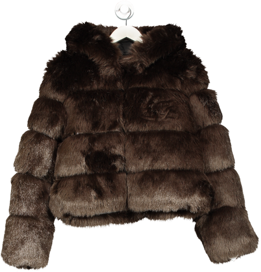 Elvire Paris Brown Hooded Faux Fur Jacket UK L
