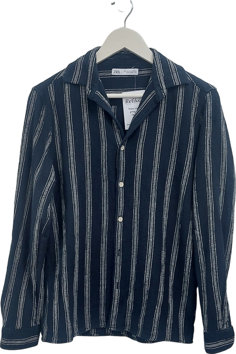 ZARA Blue Textured Stripe Shirt UK S