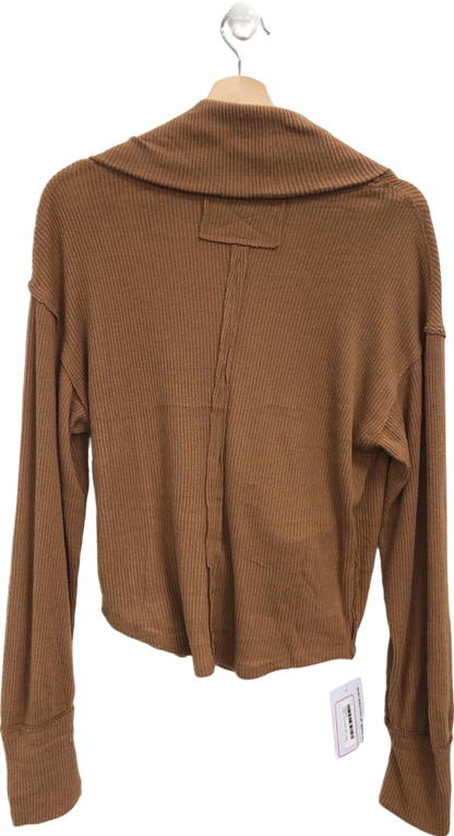 We The Free Brown Ribbed Open-Front Cardigan Large