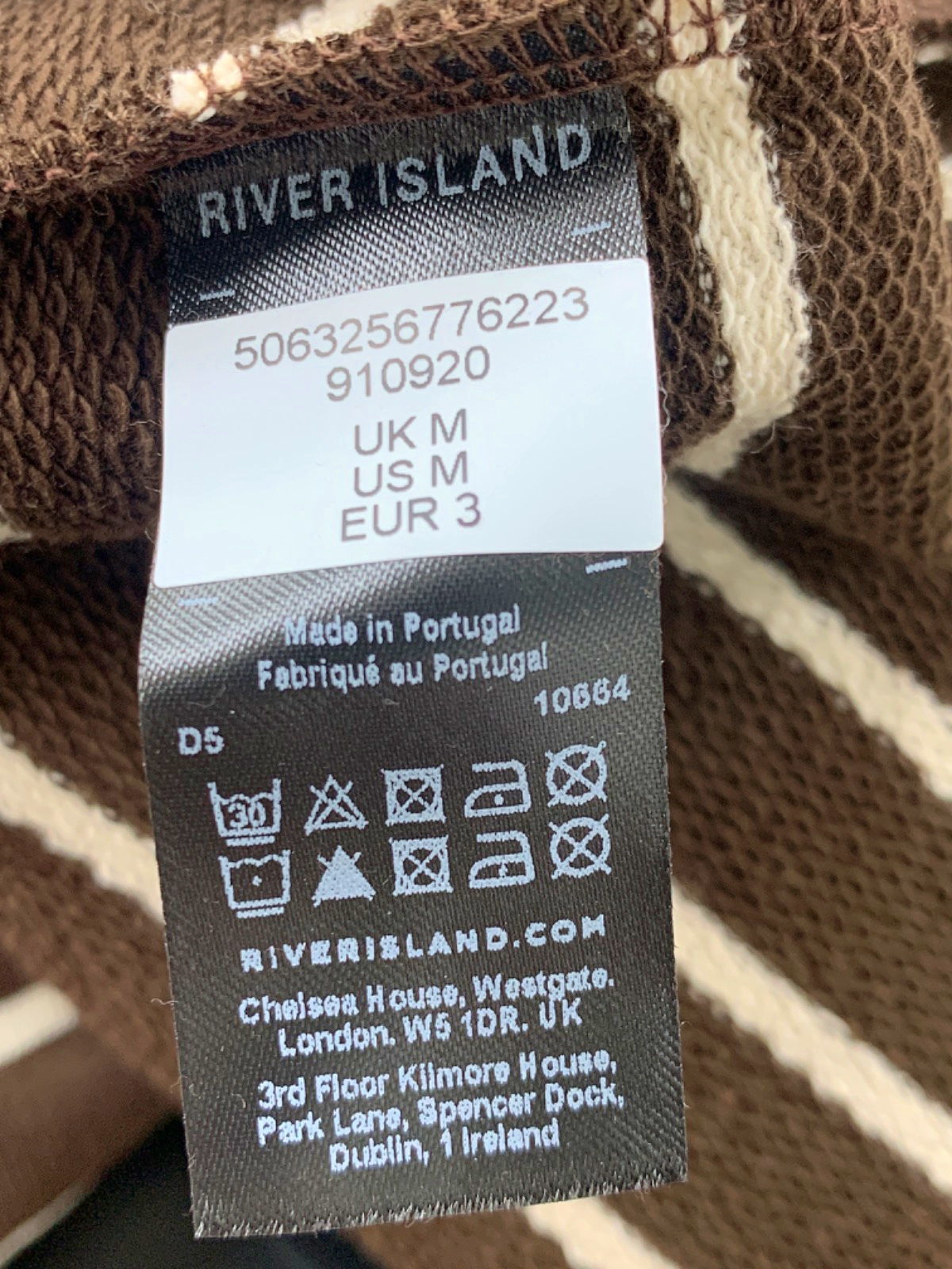River Island Brown Soho NYC 94 Striped Sweatshirt UK M