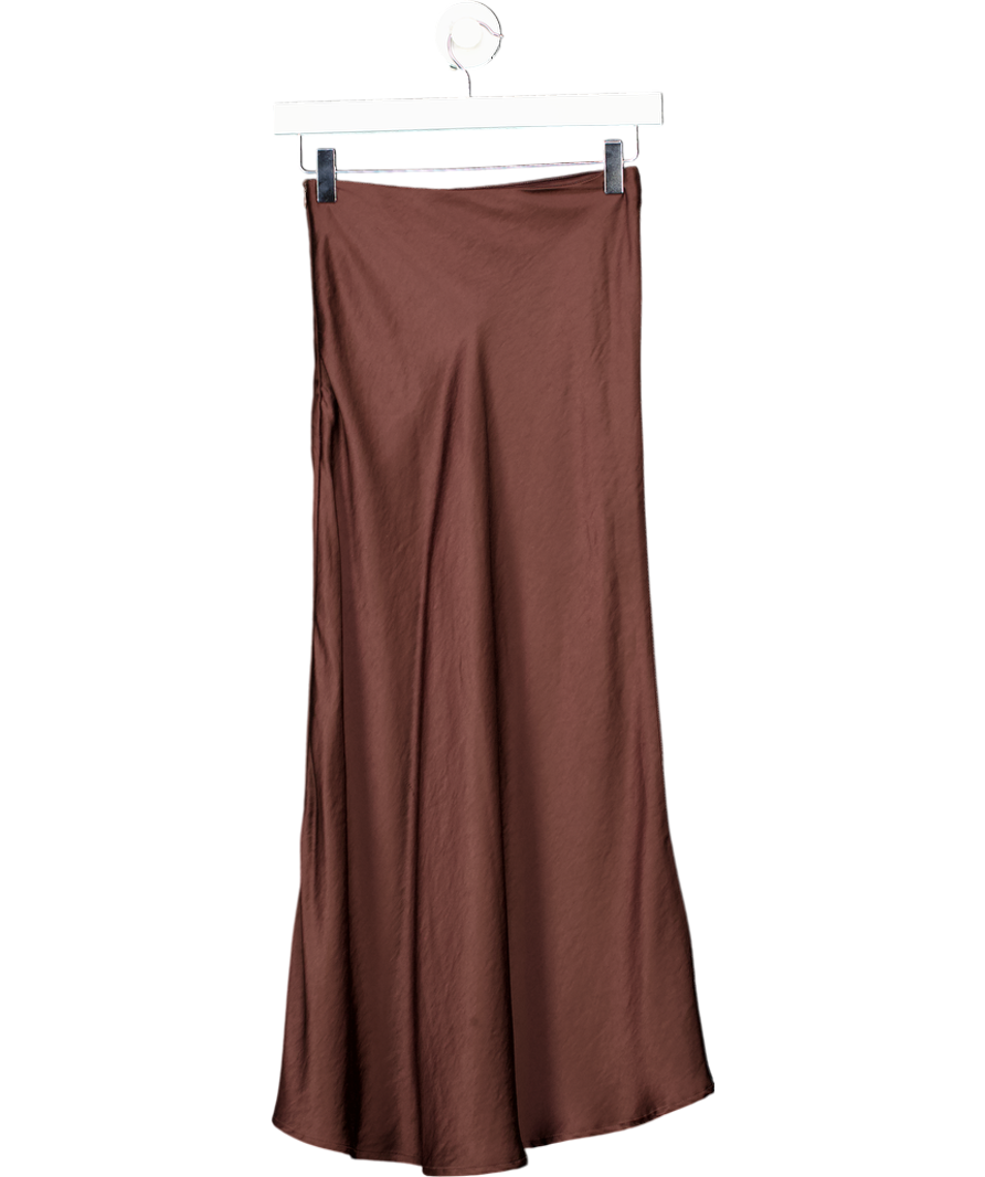 Pixie Market Chocolate Brown Satin Midi Slip Skirt UK XS
