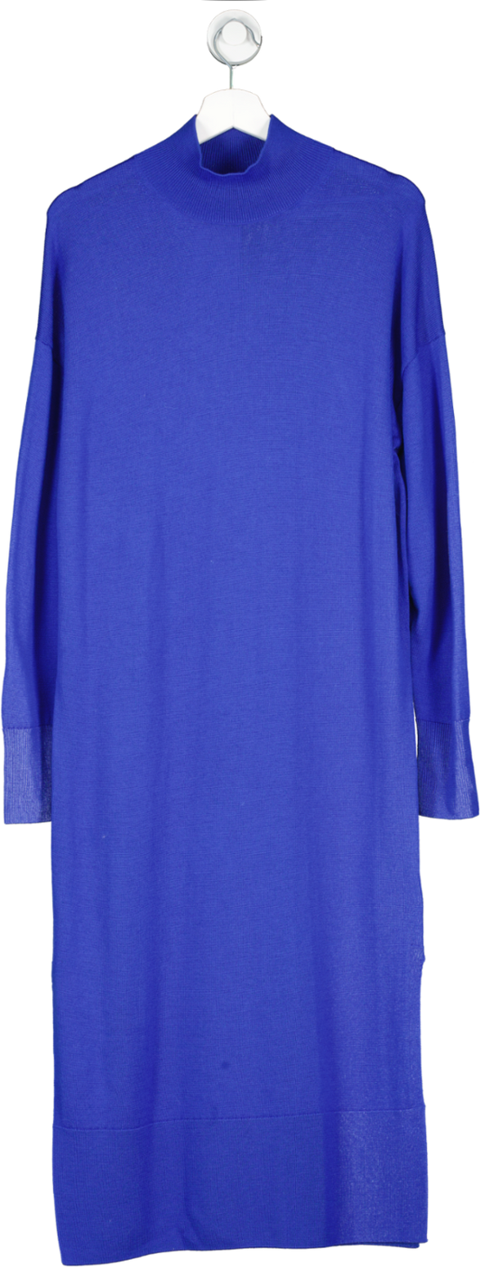 cos Blue Fine Wool Knit Midi Dress UK S