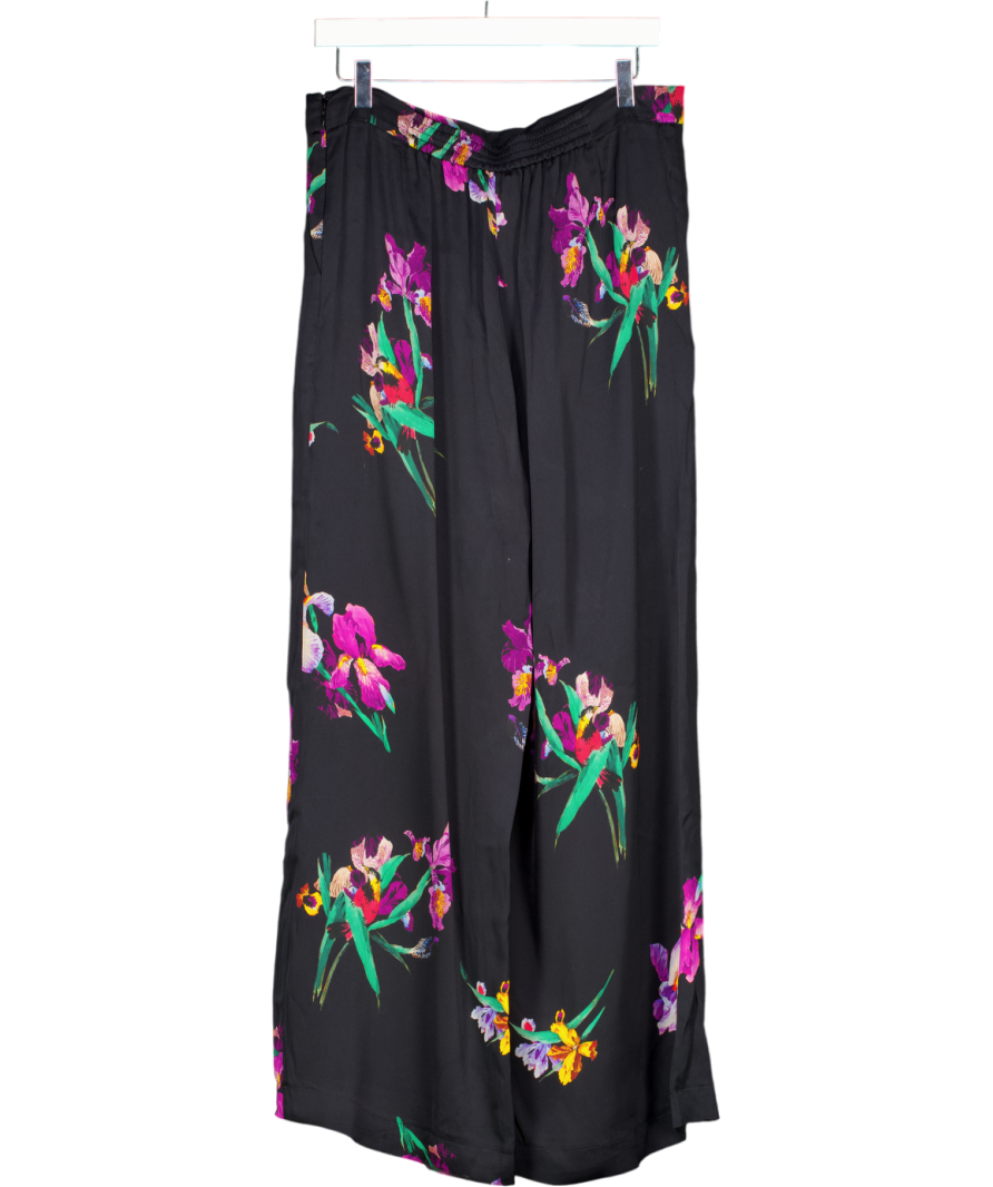 Etro Black Floral Satin Wide Leg Trousers UK 16