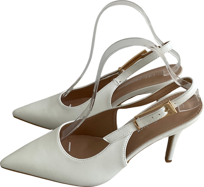 C&L Fashion White Pointed Toe Slingback Heels UK 7 EU 40 👠