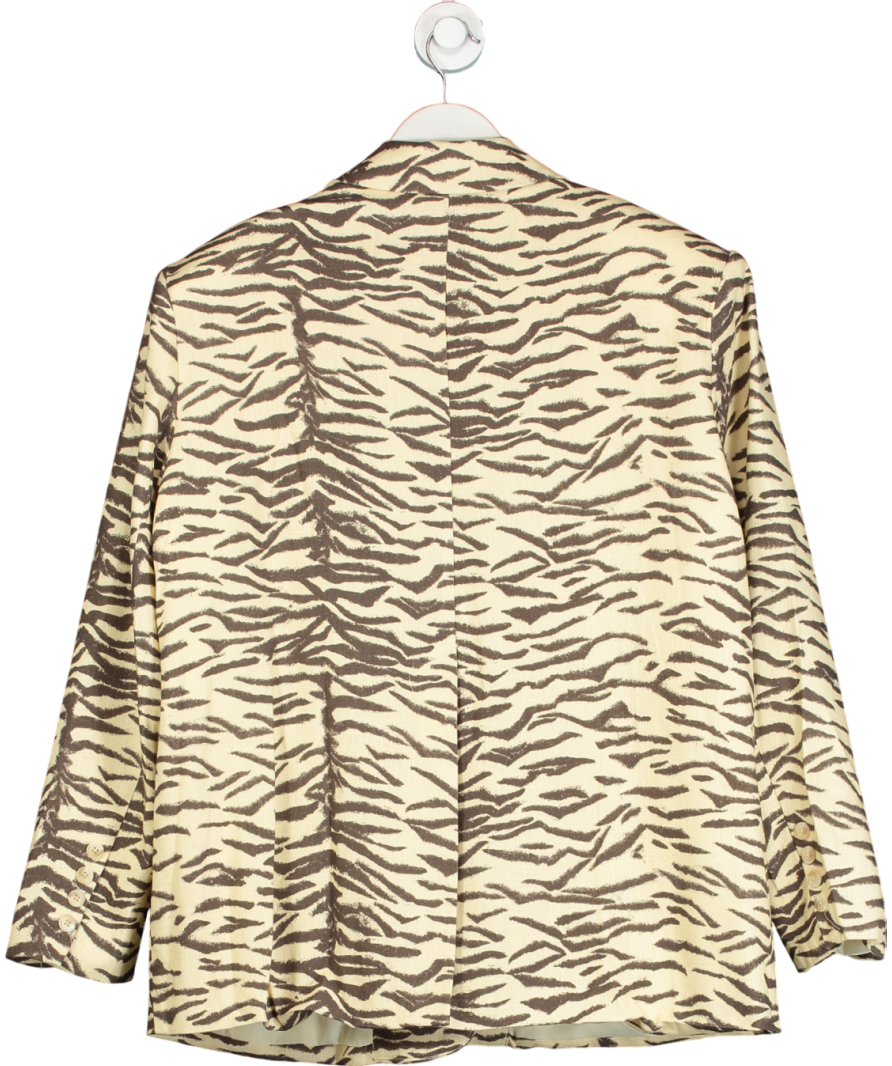 Nasty Gal Cream Zebra Linen Print Oversized Blazer UK 6