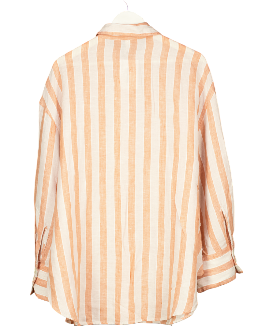 H&M Orange 100% Linen Striped Shirt UK M
