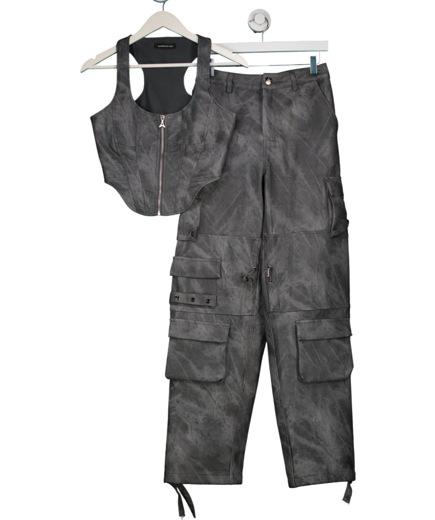 maniere de voir Grey Marble Leather Corset Top And Cargo Trousers UK 8