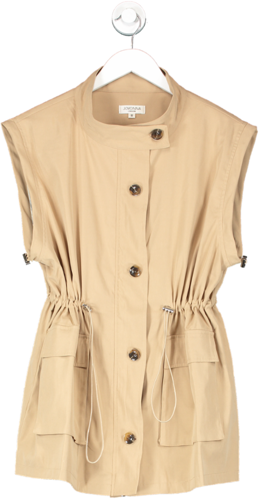 Jovonna London Beige Sleeveless Drawstring Mini gilet UK M