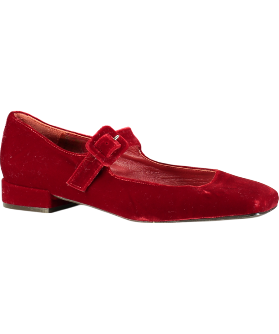 Penelope Chilvers Red Low Mary Jane Velvet Shoe UK 7 EU 40 👠