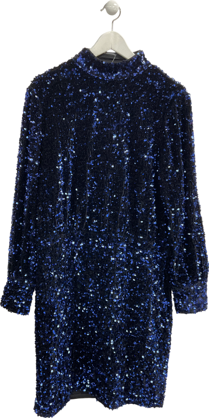 Very Blue Long Sleeve High Neck Sequin Mini Dress UK 20