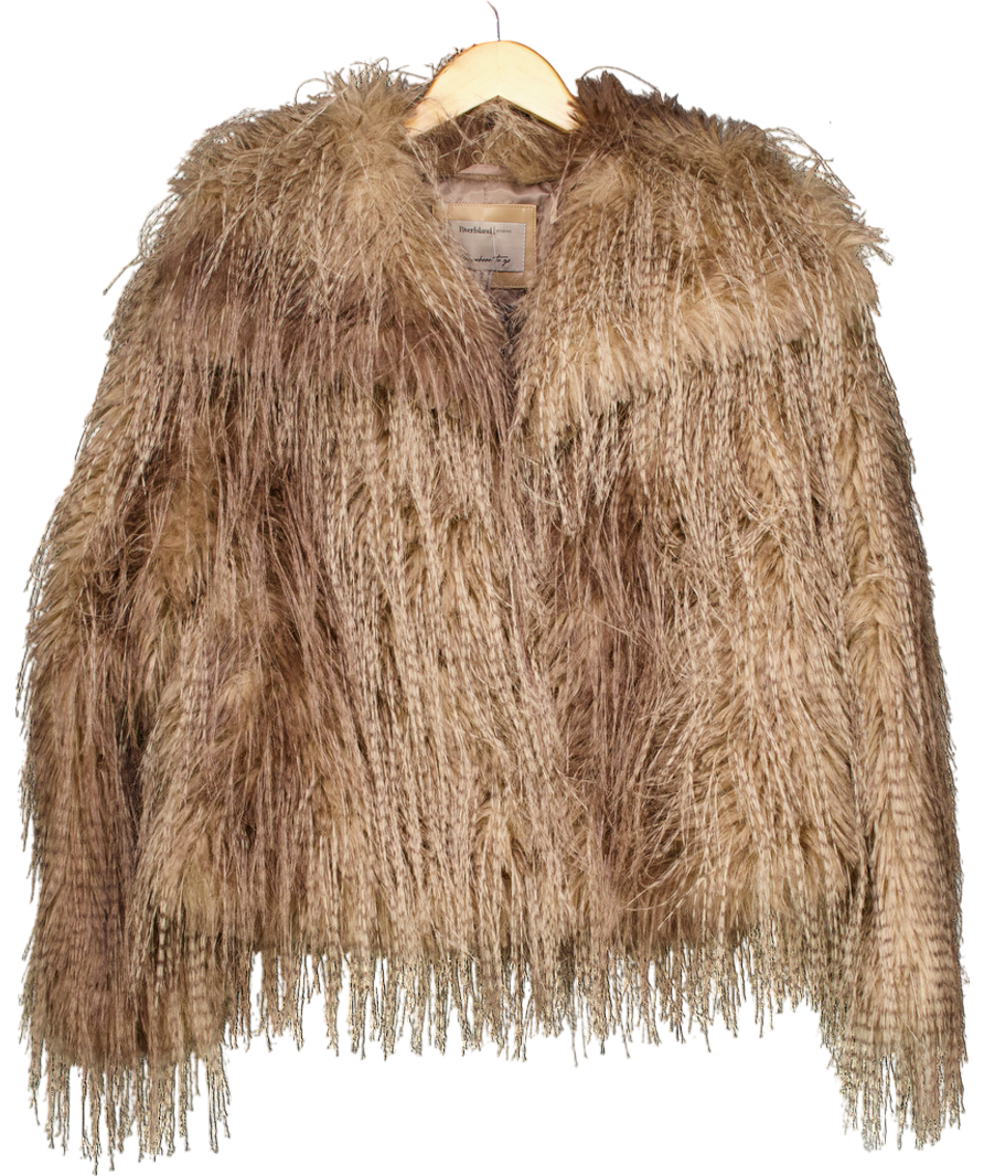 River Island Brown Faux Feather Fur Coat UK S