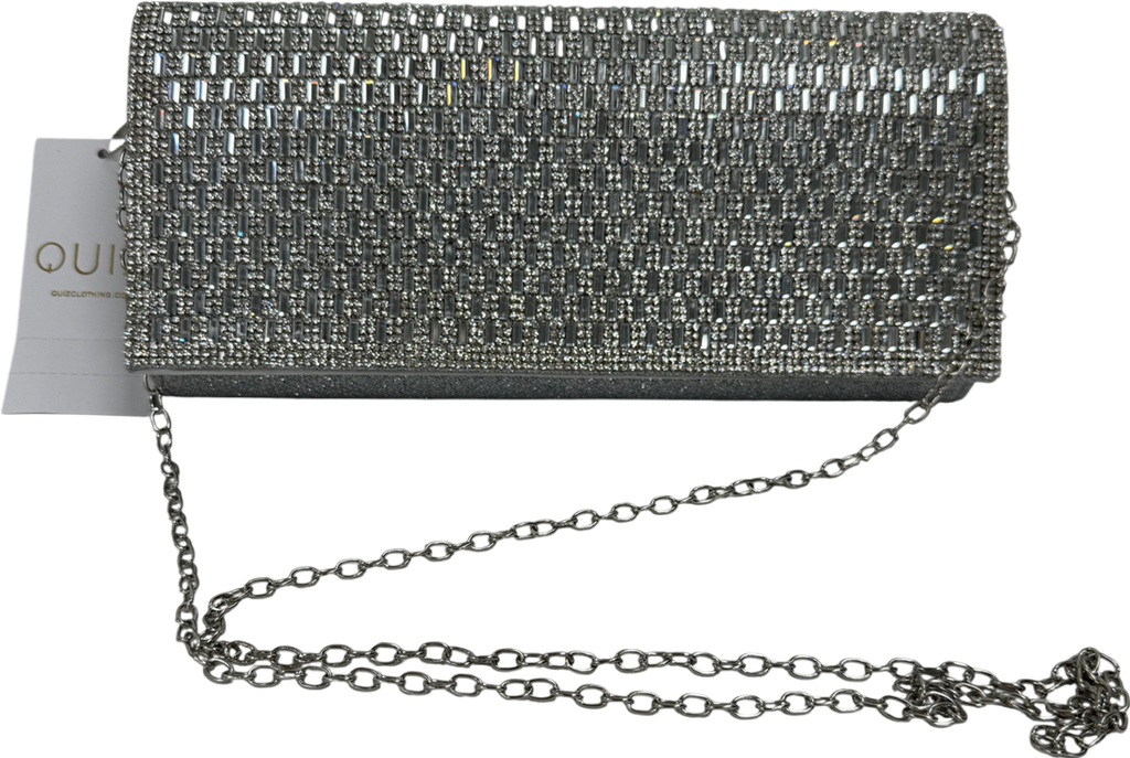 QUIZ Metallic Silver Embellished Clutch Bag With Cross Body Chain