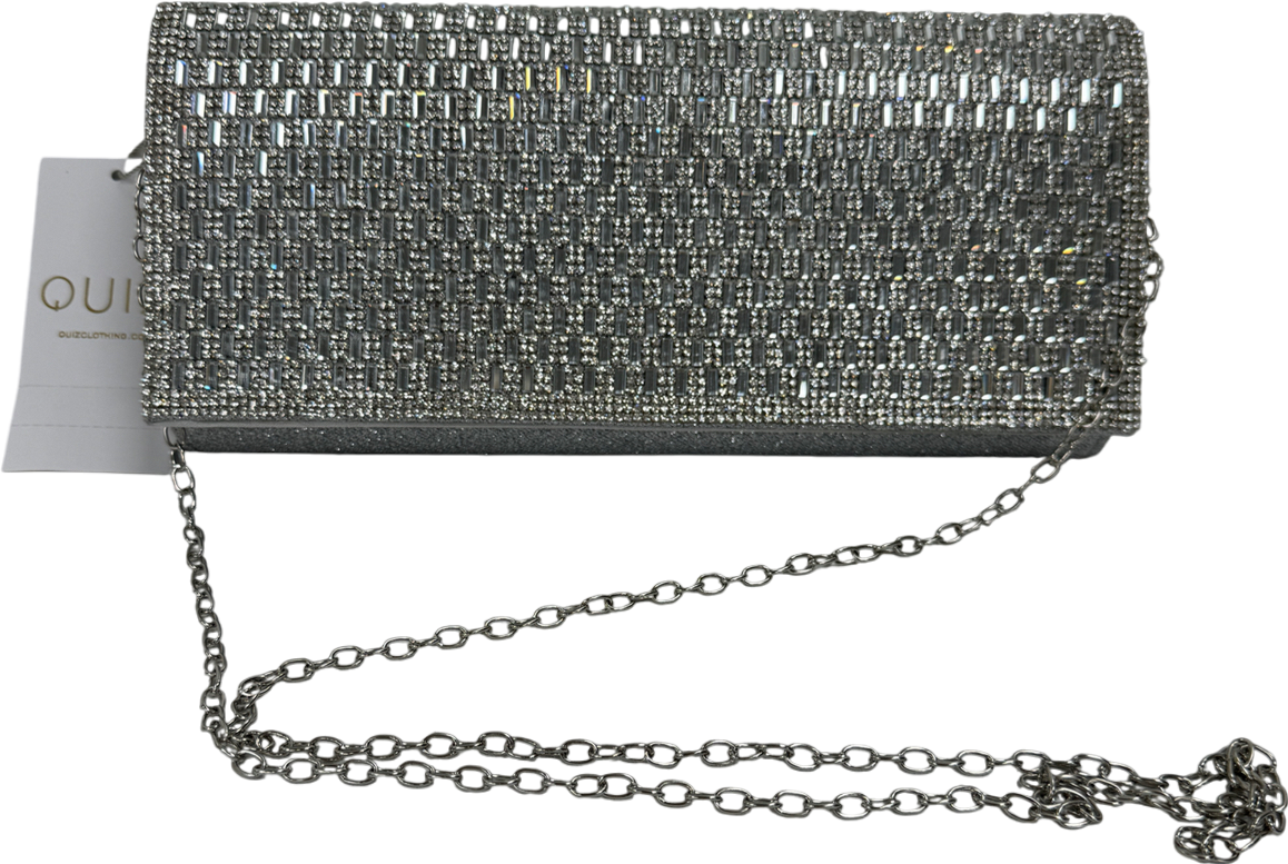 QUIZ Metallic Silver Embellished Clutch Bag With Cross Body Chain