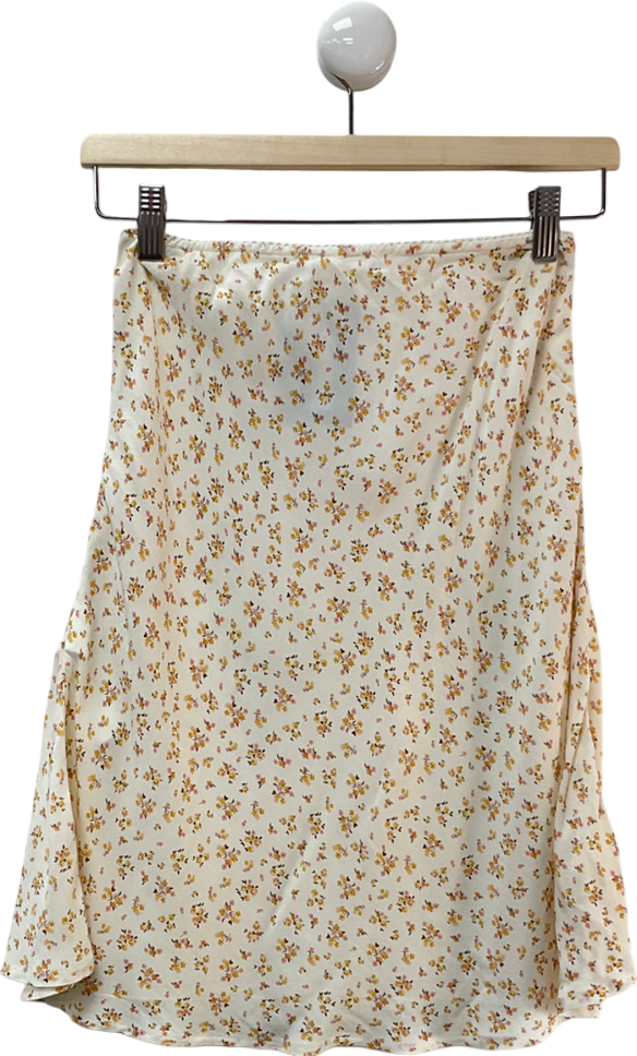Pull&Bear White Floral Midi Skirt UK XS