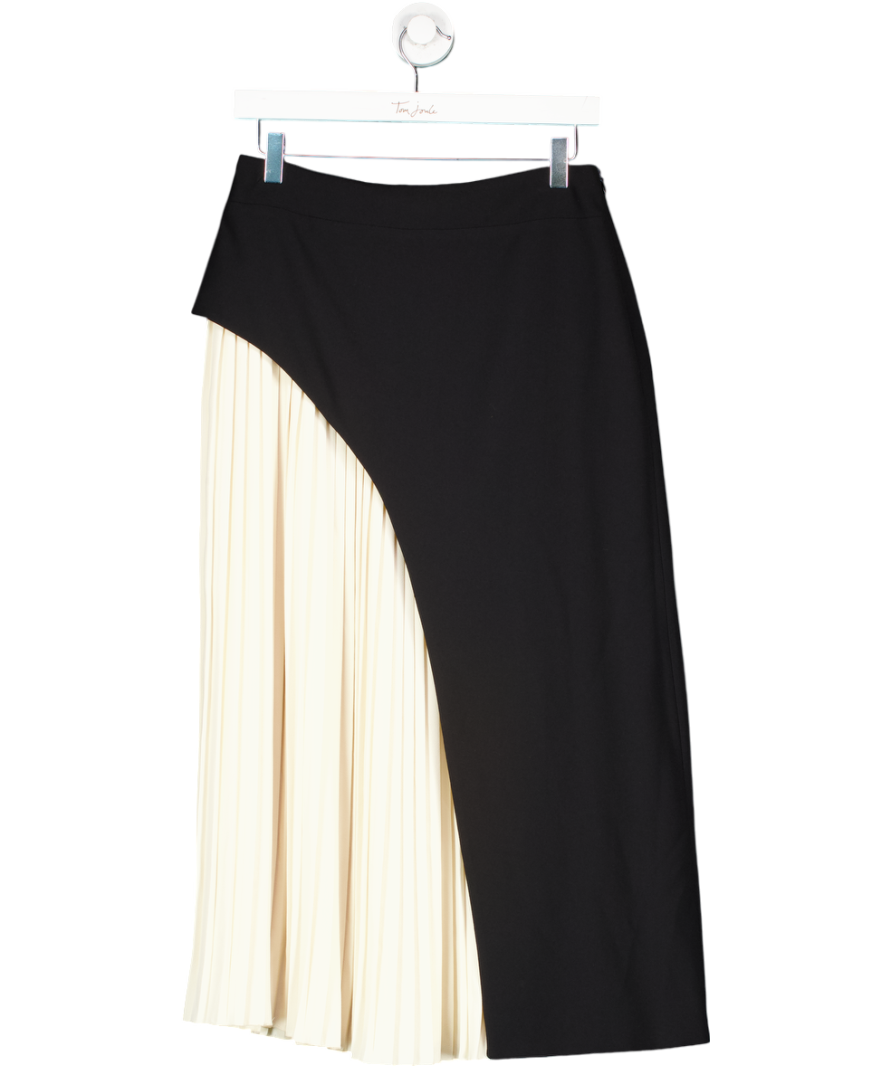 Karen Millen Black / Ivory Tailored Buckle Detail Pleated Midi Skirt UK 8