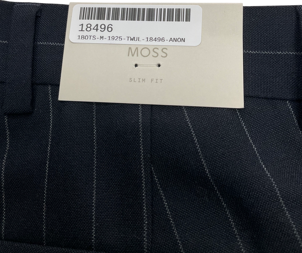 Moss Blue Slim Fit Pinstripe Trousers W28