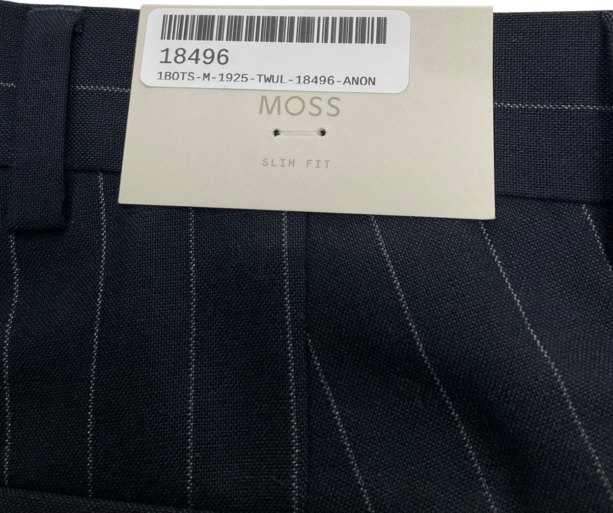 Moss Blue Slim Fit Pinstripe Trousers W28