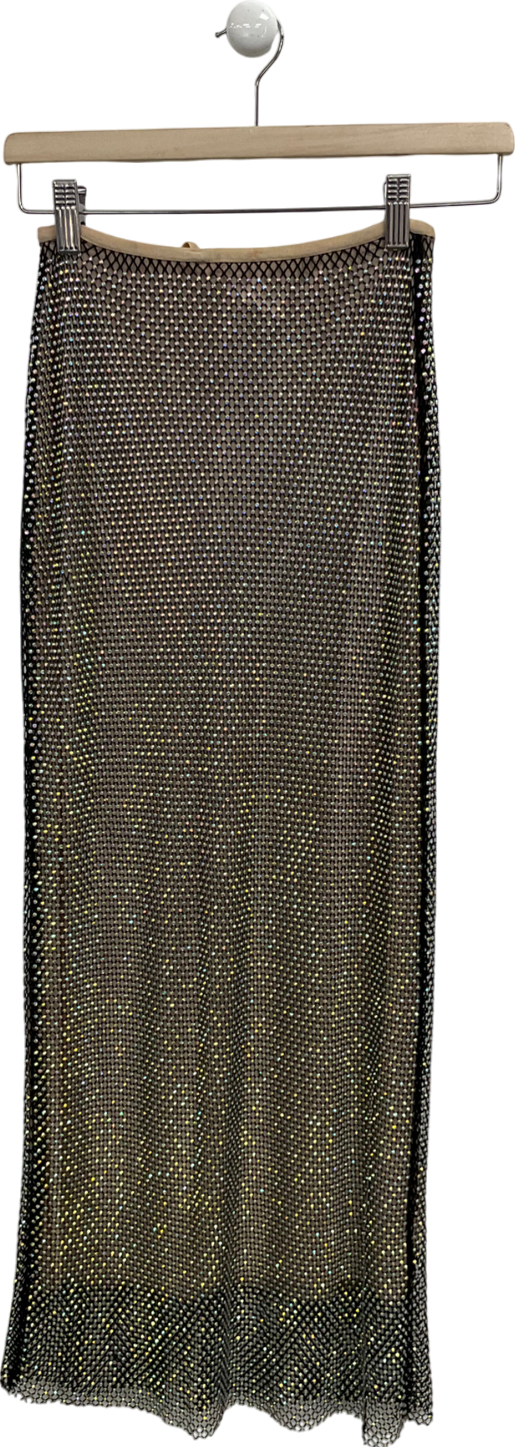 Meshki Metallic Rayne Mesh Diamante Midi Skirt UK XS