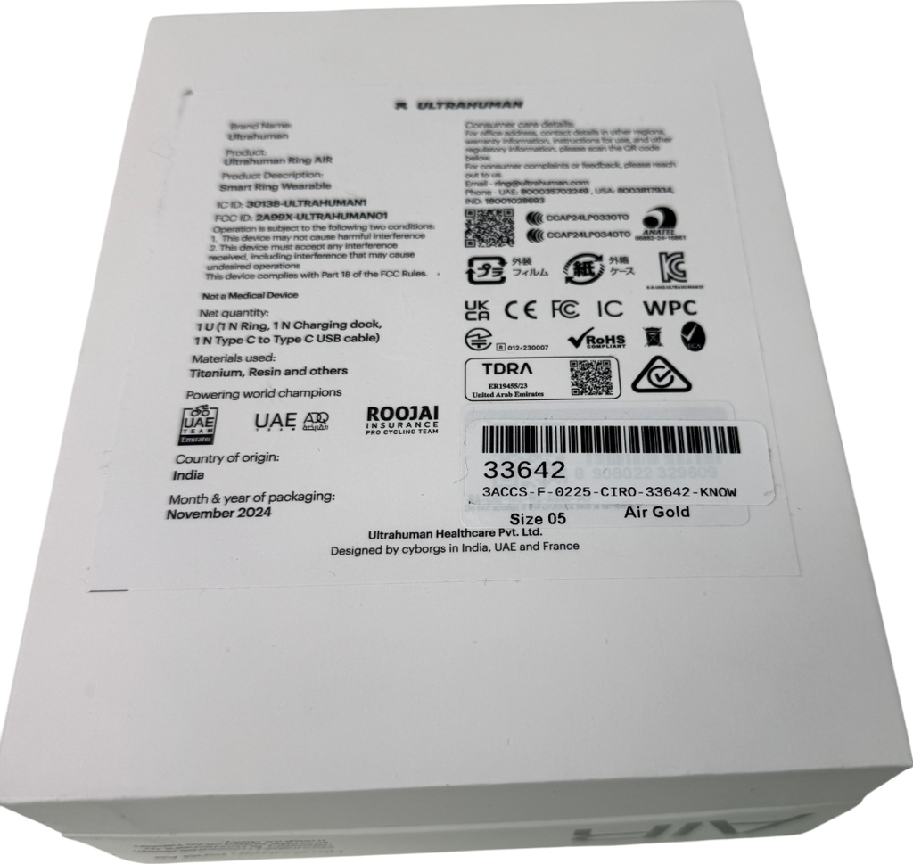 ULTRAHUMAN Metallic Gold Ring Air Smart Ring Size 05 One Size