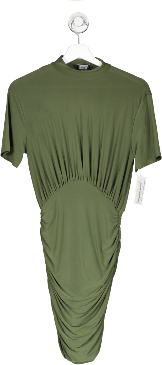 Ruched & Ready Green High Neck Ruched Dress UK S