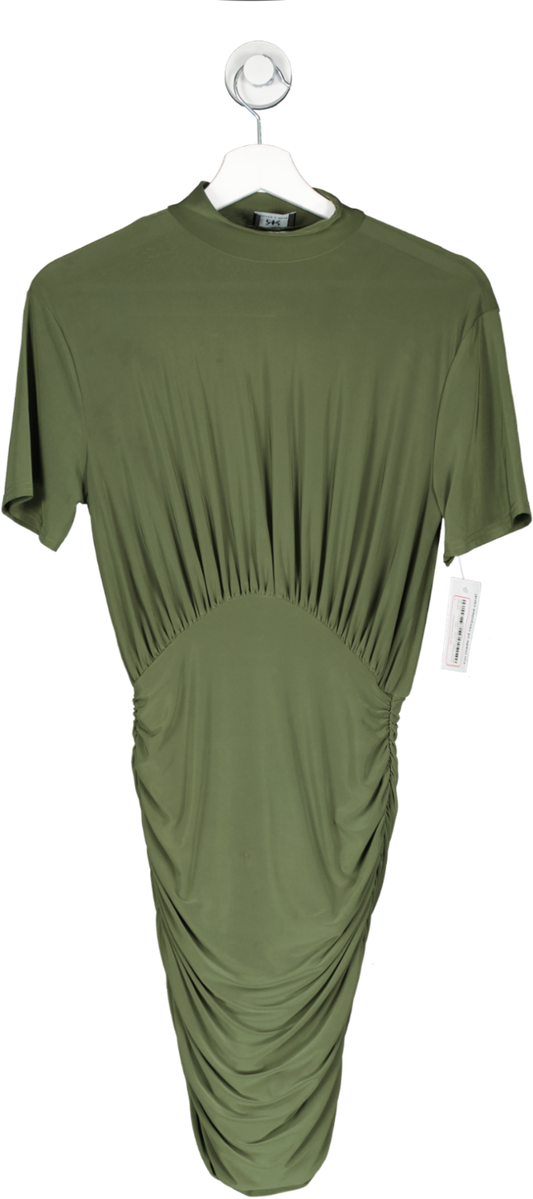 Ruched & Ready Green High Neck Ruched Dress UK S