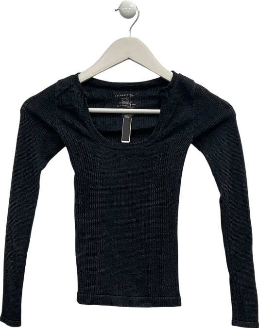 Free People Black Cleanslate Seamless Long Sleeve Top UK M