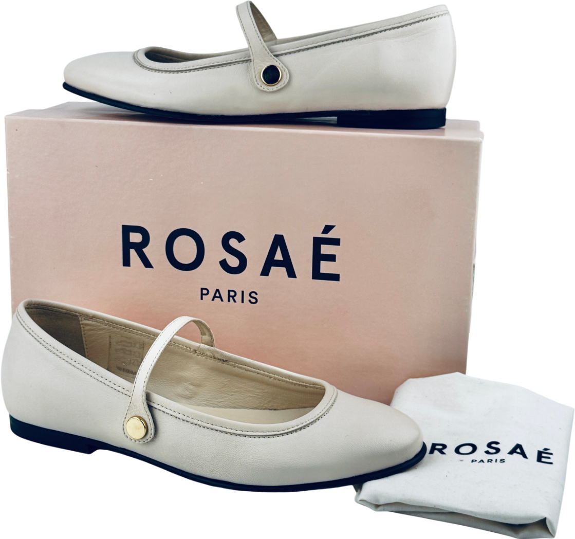 ROSAE PARIS Cream Les Georges Luxury Leather Mary Jane Ballet Flats UK 4 EU 37 👠