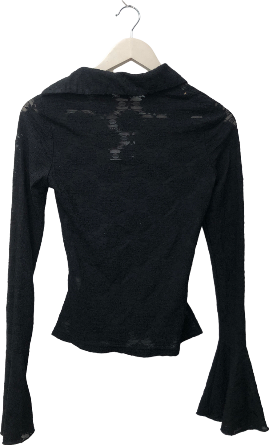 PrettyLittleThing Black Lace Button Up Long Sleeved T-shirt UK 6