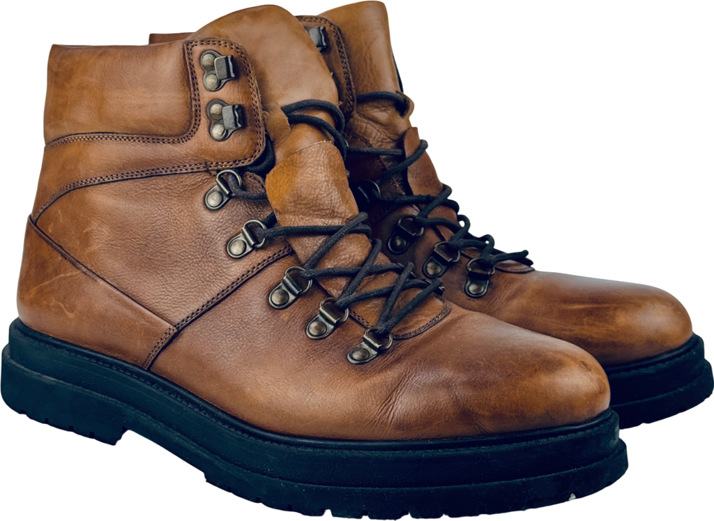 GOODWIN SMITH Tan Brown Luxury Italian Leather Lace Up Boots UK 10 EU 44 👞