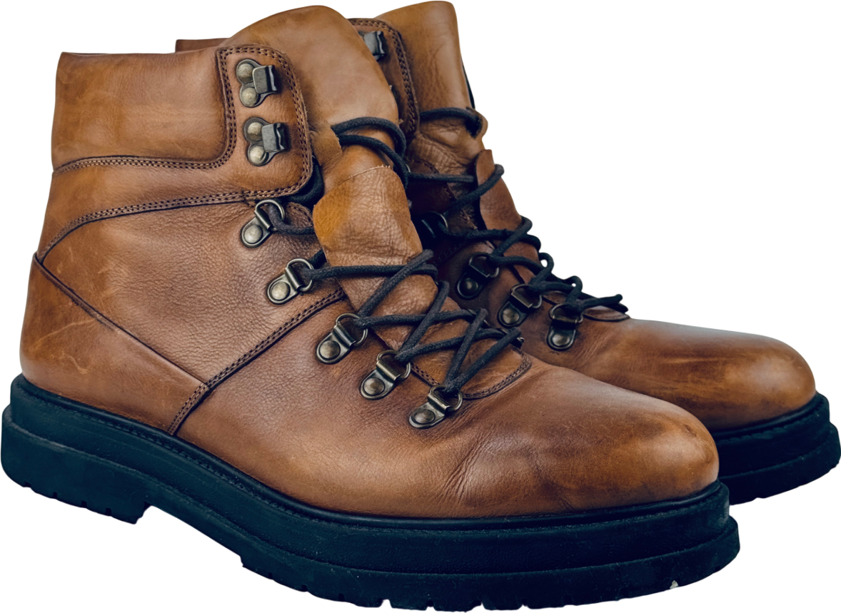 GOODWIN SMITH Tan Brown Luxury Italian Leather Lace Up Boots UK 10 EU 44 👞