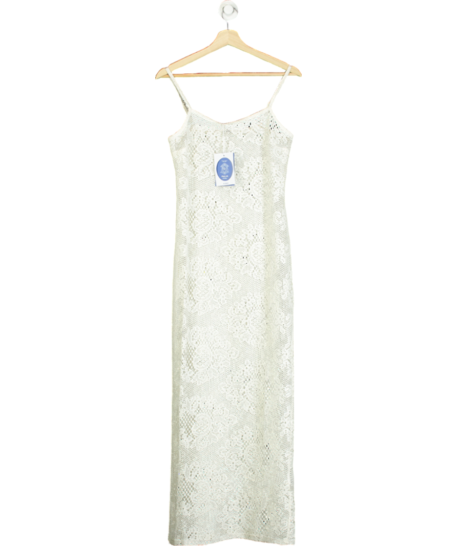 4th & Reckless White Agnes Crochet-pattern Knitted Maxi Dress UK 6