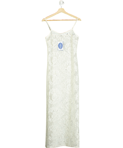 4th & Reckless White Agnes Crochet-pattern Knitted Maxi Dress UK 6