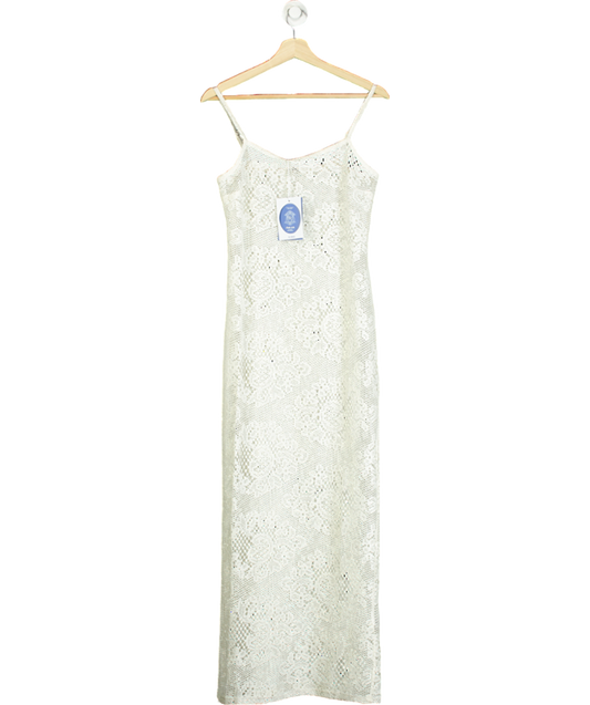 4th & Reckless White Agnes Crochet-pattern Knitted Maxi Dress UK 6