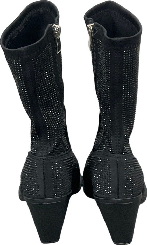 Public Desire Black Wild One Dimante Western Cowboy Boots UK 6 EU 39 👠