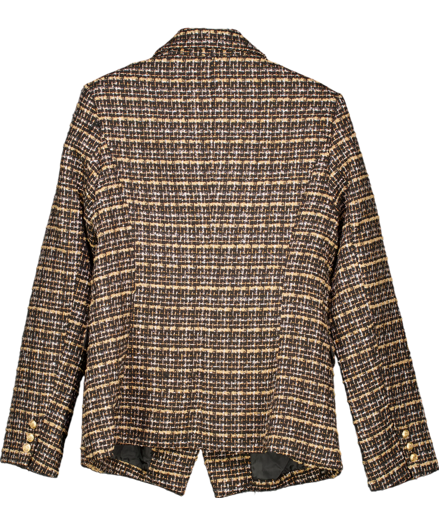 Chocklate Paris Black Double-breasted Blazer Jacket In Golden Thread Tweed UK 14