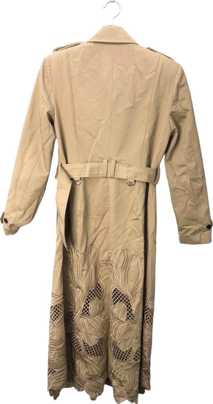 Karen Millen Beige Tailored Cutwork Embroidered Belted Trench Coat UK 6