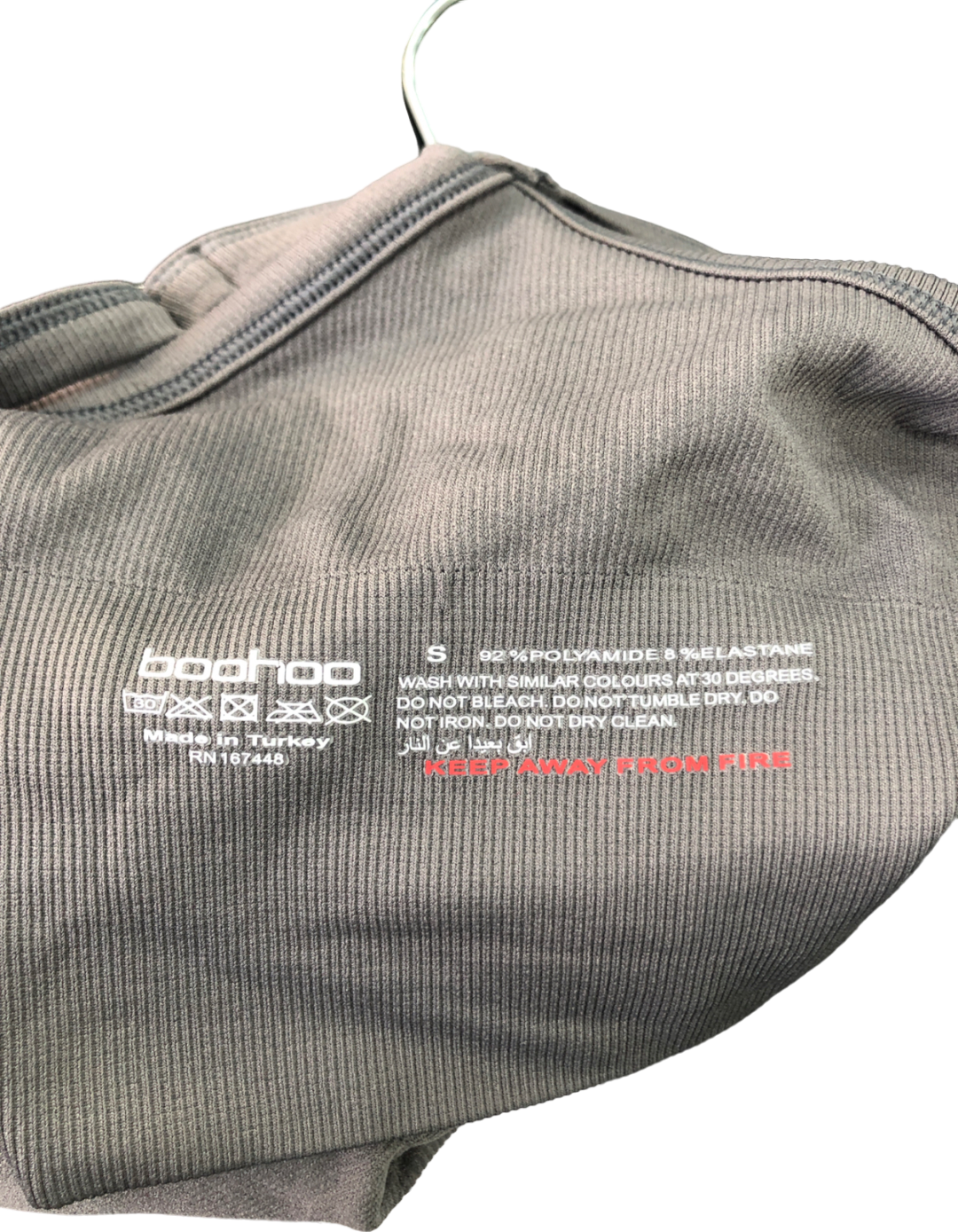 boohoo Grey Seamless Rib Longline Sports Bra UK S