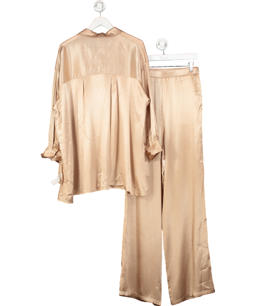 boohoo Pink Maternity Satin Shirt And Co Ord Wide Leg Set UK 10