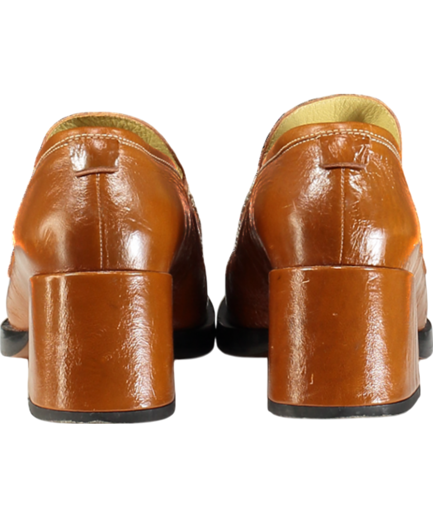 labucq Brown Kitty Tan Patent Heeled Loafers UK 6 EU 39 👠