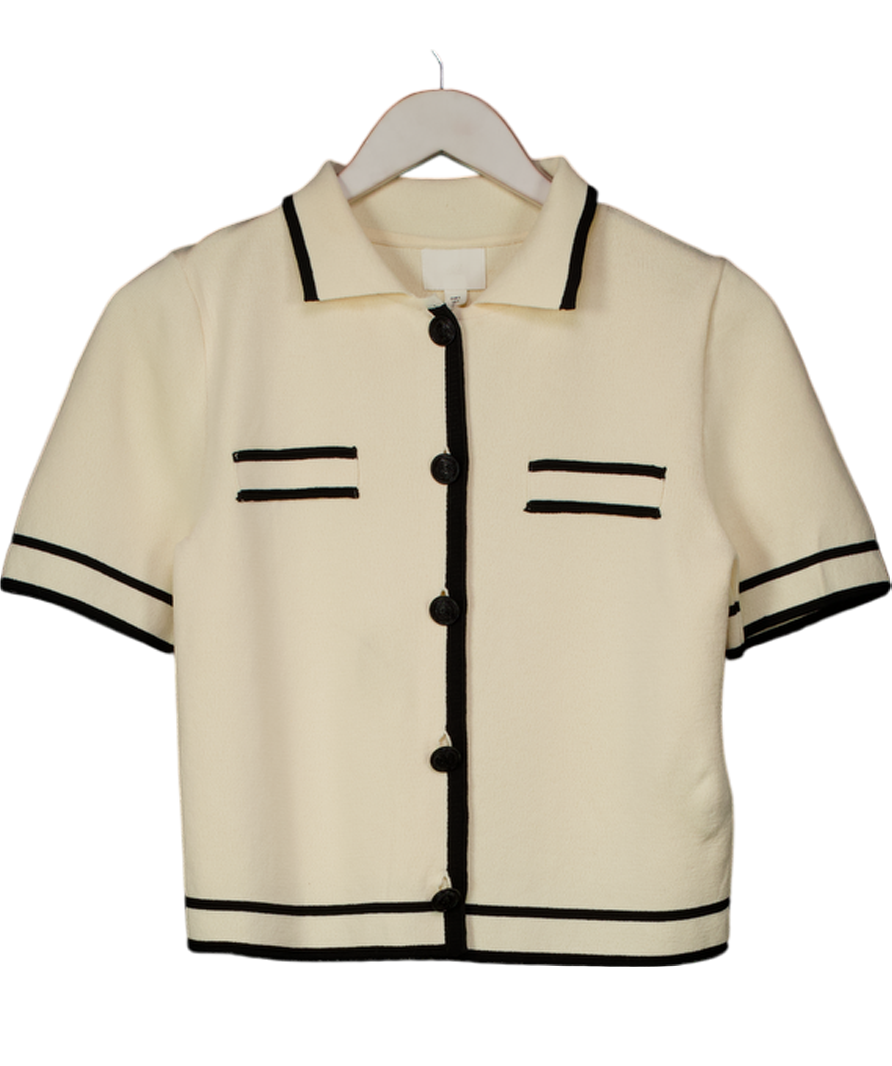 H&M Cream Fine-knit Collared Cardigan UK S