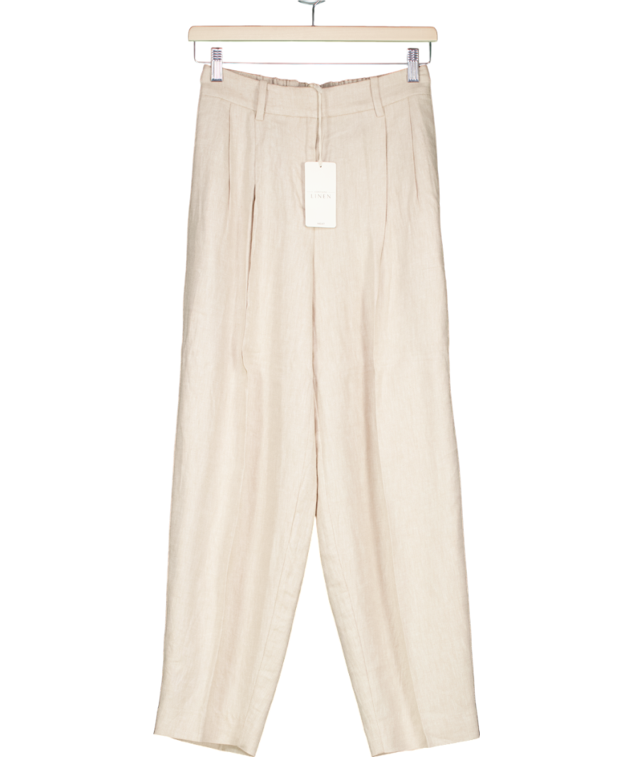 Next Beige Linen Wide Leg Trousers UK 6
