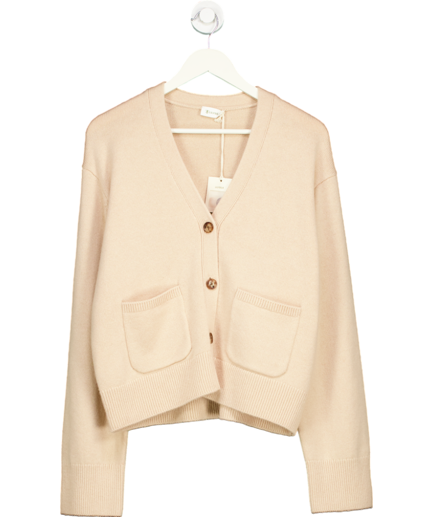 Lily Silk Beige Cropped Wool Cashmere Blend Cardigan UK XS