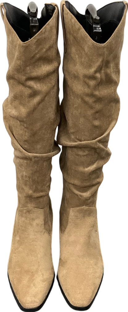 PrettyLittleThing Beige Burnished Pu Square Buckle Detail Ankle Trim Boots UK 6 EU 39 👠