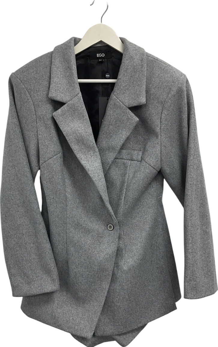 Ego Grey Long Sleeve Cinched Waist Wool Look Blazer UK 14