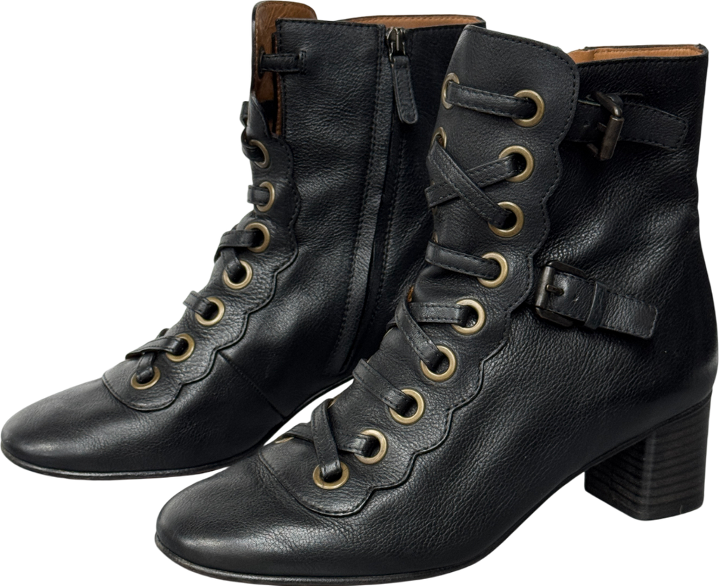 Chloé Black Leather Orson Scallop Detail Ankle Boots UK 6.5 EU 39.5 👠