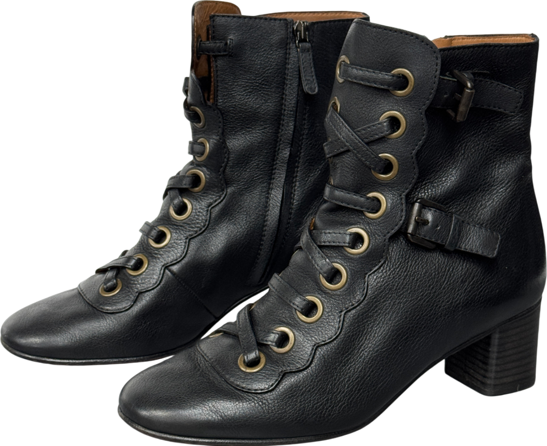 Chloé Black Leather Orson Scallop Detail Ankle Boots UK 6.5 EU 39.5 👠