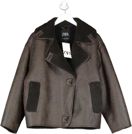 ZARA Brown Faux Fur Lined Jacket UK M