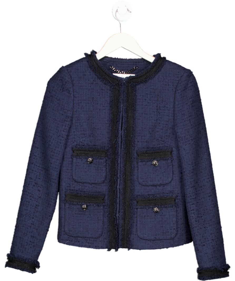L.K.Bennett Charlie Navy Blue Cotton Tweed And Trim Jacket UK 6