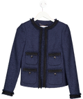L.K.Bennett Charlie Navy Blue Cotton Tweed And Trim Jacket UK 6